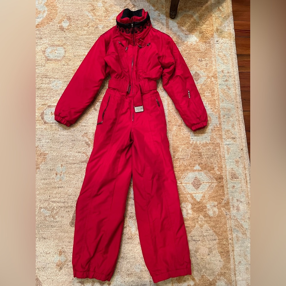 Metropolis red all in one ski suit